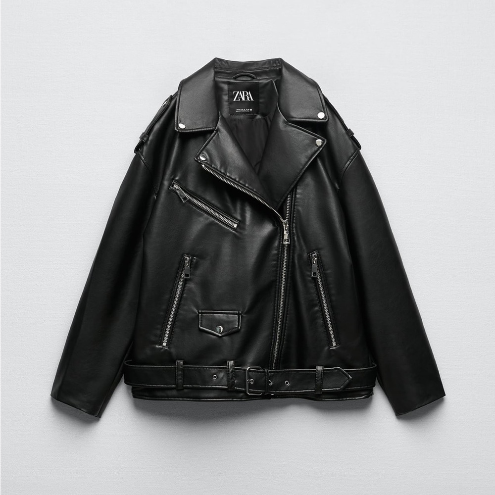 New Collection Zara oversized faux leather biker jacket